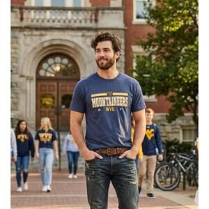 West Virginia Mountaineers NCAA Football Blue Shirt Old Varsity Brand Mens XL